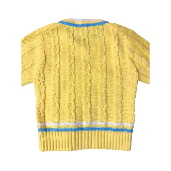 Vintage Mimi Sweater Little Boys 3 Yellow Blue White Cable Knit V-Neck Used - Picture 2 of 11
